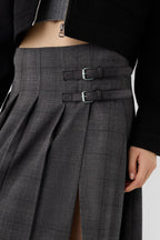 Box Pleat Midi Skirt with A Belt Detail