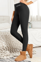 High-Waisted Sherpa Fleece Slim Fit Letter Embroidery Leggings