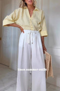 Three-quarter sleeve linen commuter shirt