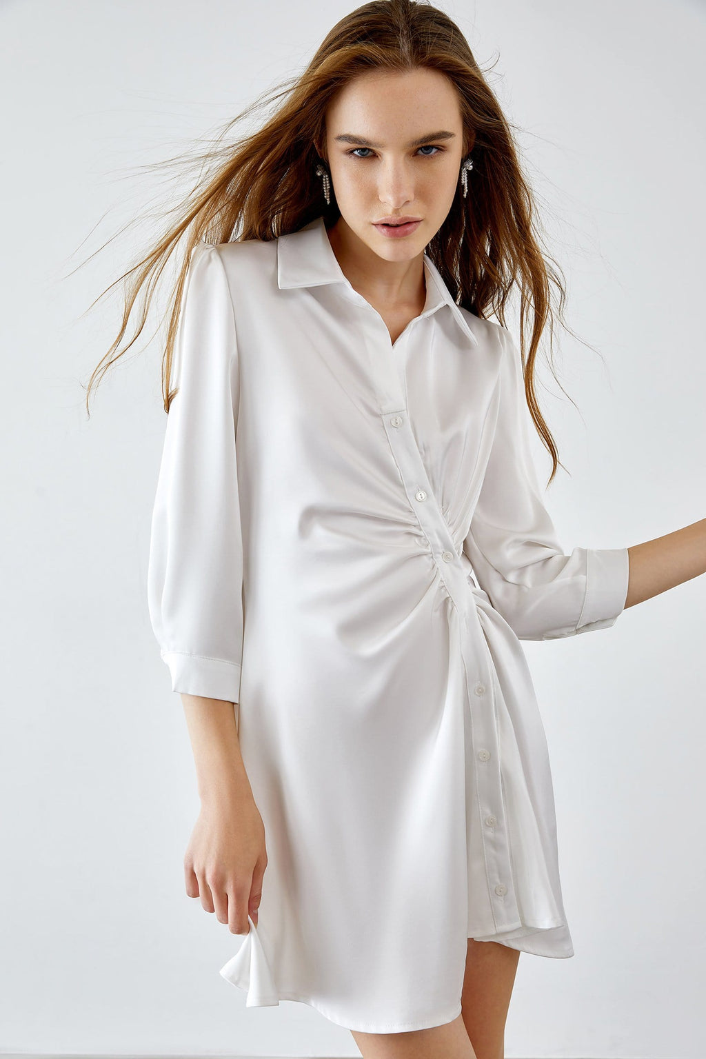 Charity White Button-Up Midi Dress