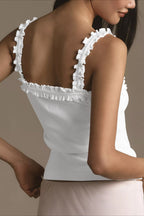 Ruffle Bow Spaghetti Strap Ribbed Tank Top