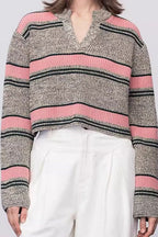 Colorful Striped Knit VNeck Sweater
