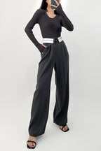 Dim Grey Strap Detail Cut Out Ribbed Knit Sweater