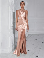 Amalric Minimalist Satin Cocktail Dress with One Shoulder Elevated Occasion Wear