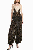 Wild Charm Leopard Print Lace Trim Spaghetti Strap Loose Tank