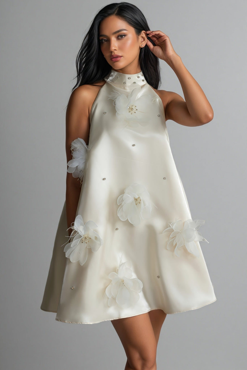 Eliza Floral Applique Sleeveless Mini Dress