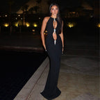 Black Mermaid Dress | Sleeveless High-Waist Evening Dress with Jewel Embellishments