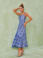 Minka Spaghetti Hollow Midi Dress In Blue