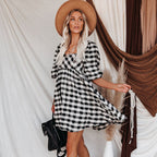Brownstone Plaid Adjustable Balloon Sleeve Dress FINAL