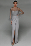 Alena Sheath Pearl Maxi Dress-Grey