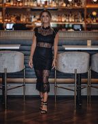PREORDER Saige Sheer Lace Midi Dress Black