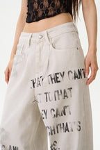American Vintage Letter Graffiti Chic Slim Fit Jeans
