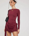 Evelyne Boat Neck Mini Garnet Dress