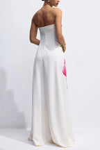 Garden Wedding Painted Roses Print Strapless A-line Maxi Dress