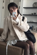 Vintage Preppy Fleece-Lined Wool Blend Short Coat