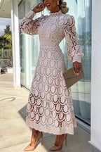 Francisca Premium Romantic, Sensual and Party Midi Dress with Crochet Lace and Lantern Sleeves Chic Silhouette Collection