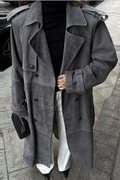 Wool Double Breasted Notched Lapel Tied Waist Overcoat