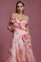 V Neck 3D Detail Elegant Maxi Floral Dress