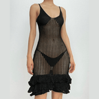 Crochet v neck sleeveless hollow out ruffle mini dress