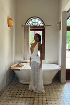 3D Floral Ruched Backless Maxi Dress