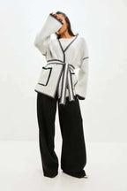Tie Front Color Block Cardigan