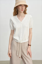 French Knit VNeck Short Sleeve Cardigan