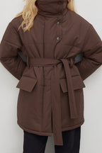 Longline Cotton Tie Waist Puffer Jacket