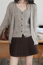 Solid Wool Pleated High Waist Skirt