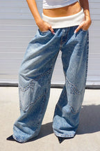 Vintage Patchwork Low Waist Straight Loose Jeans
