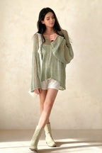 Knitted Openwork Loose Long Sleeve Chic Blouse