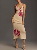 Knitted Suspender Halterneck V - Neck Backless Sexy Midi Dress