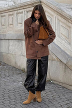 Vintage Suede Collar Contrast  Jacket