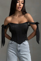 Sexy Corset Tie Asymmetric Hem Crop Top