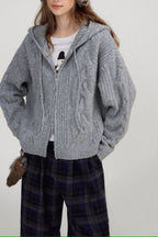 Cable Knit Hooded Soft Wool Cardigan