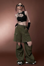 Street Style High Waist Convertible Multi-Pocket Cargo Straight Pants