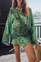 Paisley Print Waist-Cinched Shirt Dress