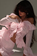Bishop Sleeve Off Shoulder Blouse Layered Ruffle Skirt Set