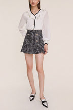 Black Flounce Hem Tweed Mini Skirt