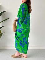 Fashion Printed Bat Sleeve V-Neck Dress