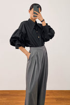 Dark Grey Pleated Wide Leg Work Pants