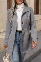 Midi Wool Blend Belted Notch Lapel Coat