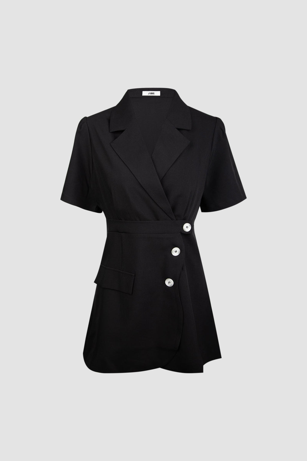 Black Button Detail Short Sleeve Blazer Dress