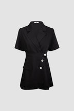 Black Button Detail Short Sleeve Blazer Dress
