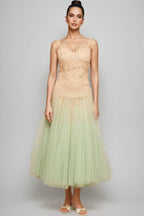 Ylane Halter Mesh Puff Maxi Dress