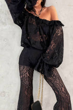 Black lace flared pants