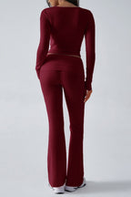 Casual Slim Fit Knit Long Sleeve Top Straight Leg Pants Set