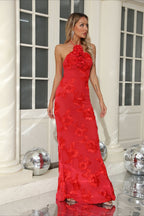 Sexy Halter 3D Flower Embroidery Open Back Bodycon Party Dress