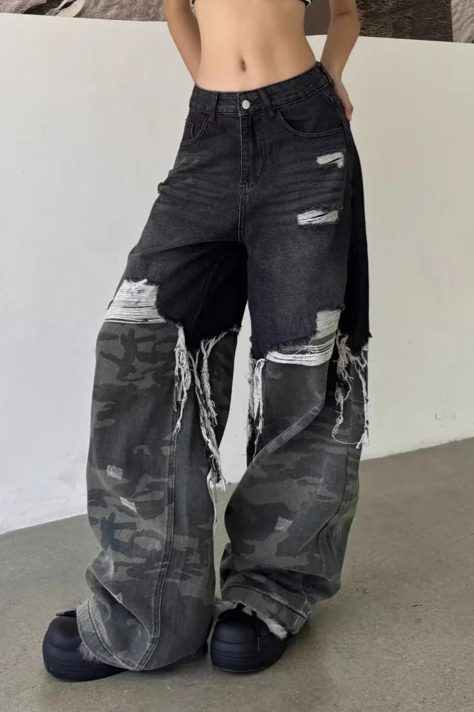 Camouflage Patchwork Baggy WideLeg Jeans