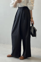 Asymmetrical Placket Tie Relaxed High Waist Long Pants