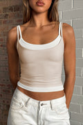 Faux Two Piece Spaghetti Strap Sexy Tank Top